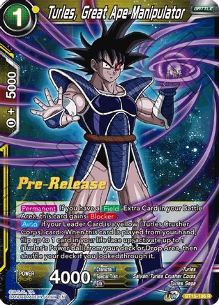 Turles, Great Ape Manipulator - Saiyan Showdown Pre-Release Cards - Rare - BT15-106