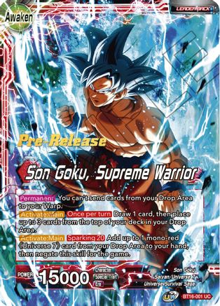 Son Goku // Son Goku, Supreme Warrior - Realm of the Gods Pre-Release Cards - Uncommon - BT16-001