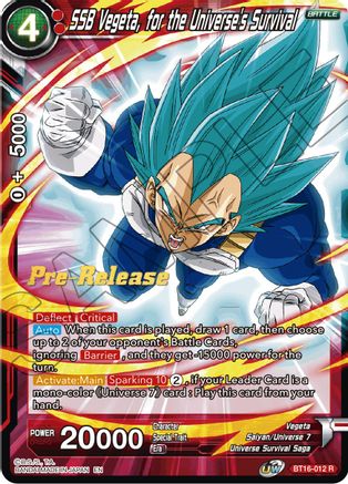 SSB Vegeta, for the Universe's Survival - Realm of the Gods Pre-Release Cards - Rare - BT16-012