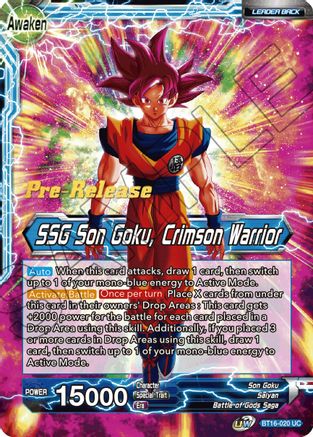 Son Goku // SSG Son Goku, Crimson Warrior - Realm of the Gods Pre-Release Cards - Uncommon - BT16-020