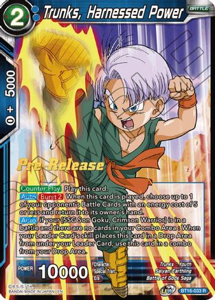 Trunks, Harnessed Power - Realm of the Gods Pre-Release Cards - Rare - BT16-033