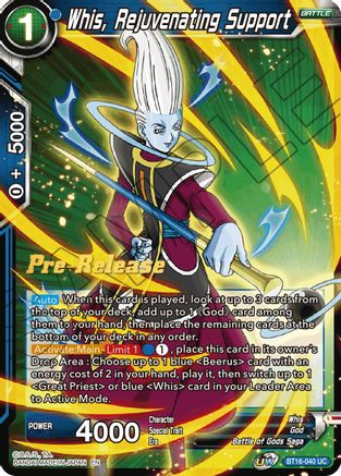 Whis, Rejuvenating Support - Realm of the Gods Pre-Release Cards - Uncommon - BT16-040