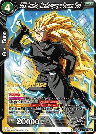 SS3 Trunks, Challenging a Demon God - Realm of the Gods Pre-Release Cards - Rare - BT16-108