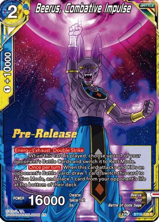 Beerus, Combative Impulse - Realm of the Gods Pre-Release Cards - Rare - BT16-128