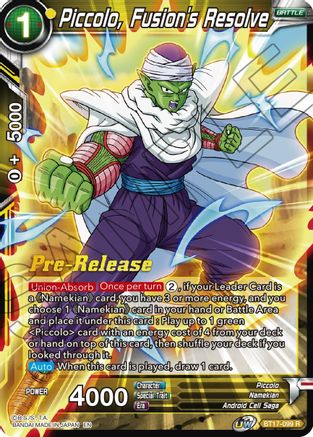 Piccolo, Fusion's Resolve - Ultimate Squad Pre-Release Cards - Rare - BT17-099