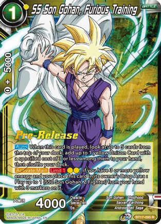 SS Son Gohan, Furious Training - Ultimate Squad Pre-Release Cards - Rare - BT17-095