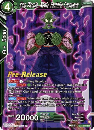 King Piccolo, Newly Youthful Conqueror - Dawn of the Z-Legends Pre-Release Cards - Rare - BT18-078