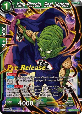King Piccolo, Seal Undone - Dawn of the Z-Legends Pre-Release Cards - Rare - BT18-079