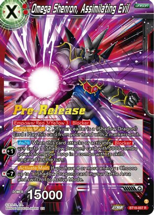 Omega Shenron, Assimilating Evil - Dawn of the Z-Legends Pre-Release Cards - Rare - BT18-007