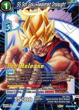 SS Son Goku, Awakened Onslaught - Dawn of the Z-Legends Pre-Release Cards - Rare - BT18-033