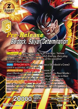 Bardock, Saiyan Determination - Dawn of the Z-Legends Pre-Release Cards - Uncommon - BT18-091