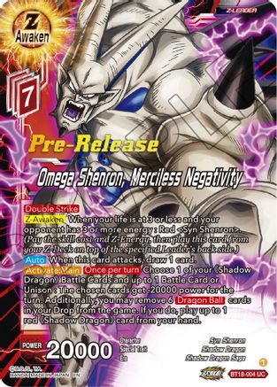 Omega Shenron, Merciless Negativity - Dawn of the Z-Legends Pre-Release Cards - Uncommon - BT18-004