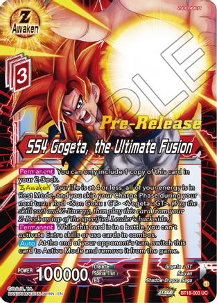SS4 Gogeta, the Ultimate Fusion - Dawn of the Z-Legends Pre-Release Cards - Uncommon - BT18-003