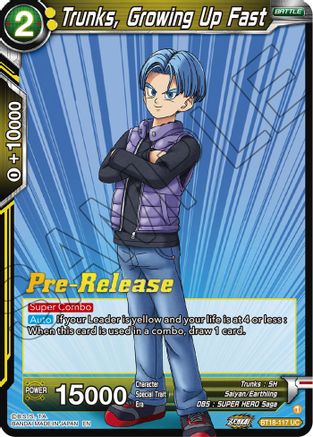 Trunks, Growing Up Fast - Dawn of the Z-Legends Pre-Release Cards - Uncommon - BT18-117