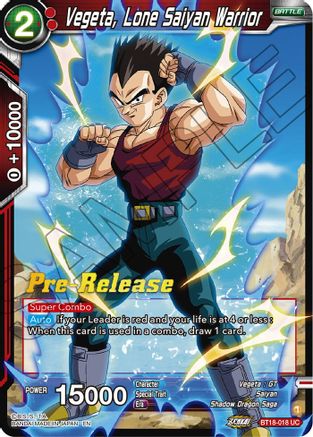Vegeta, Lone Saiyan Warrior - Dawn of the Z-Legends Pre-Release Cards - Uncommon - BT18-018