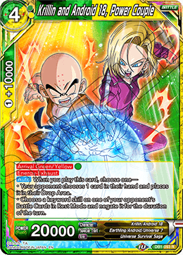 Krillin and Android 18, Power Couple - Draft Box 04 - Dragon Brawl - Rare - DB1-093