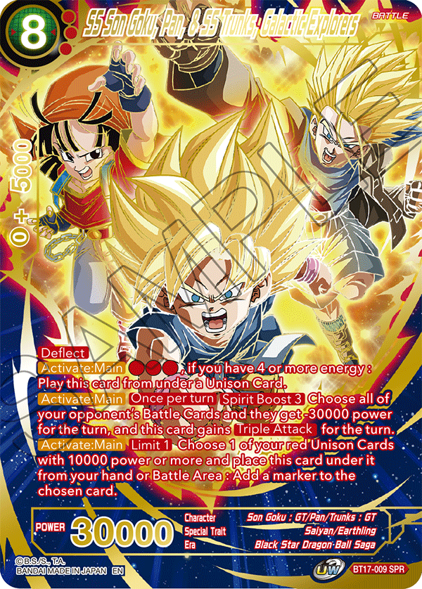 SS Son Goku, Pan, & SS Trunks, Galactic Explorers (SPR) - Ultimate Squad - Special Rare - BT17-009