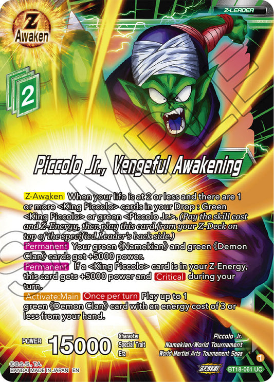 Piccolo Jr., Vengeful Awakening - Dawn of the Z-Legends - Uncommon - BT18-061