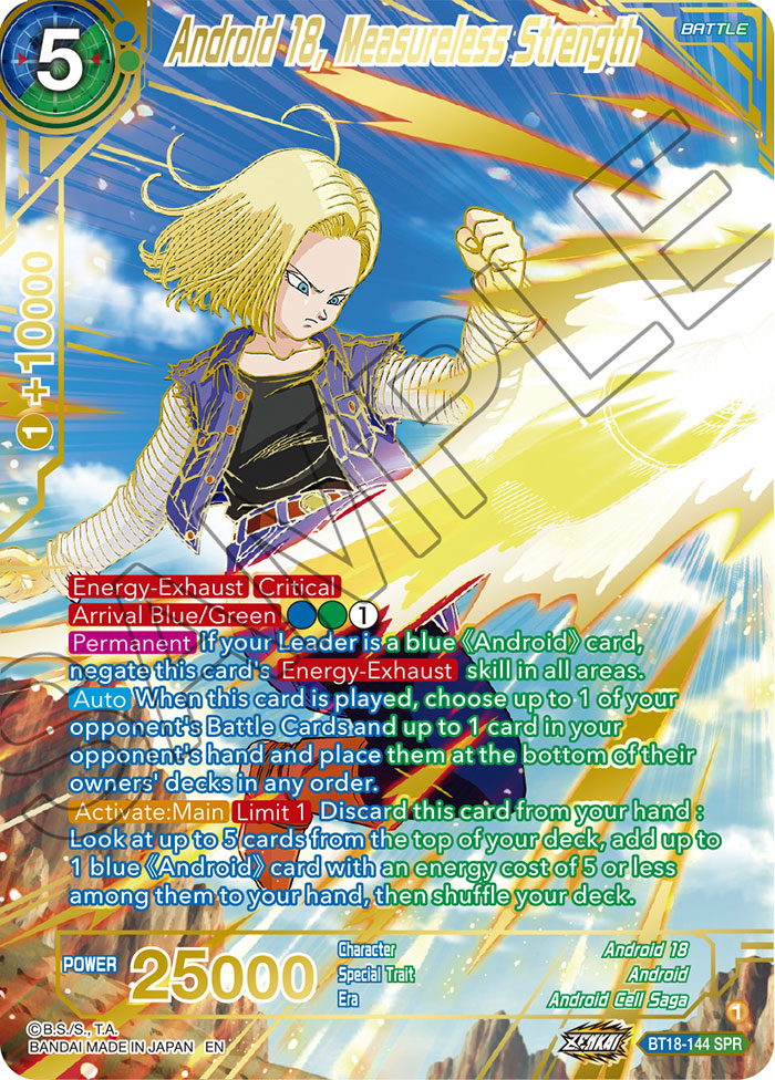 Android 18, Measureless Strength (SPR) - Dawn of the Z-Legends - Special Rare - BT18-144