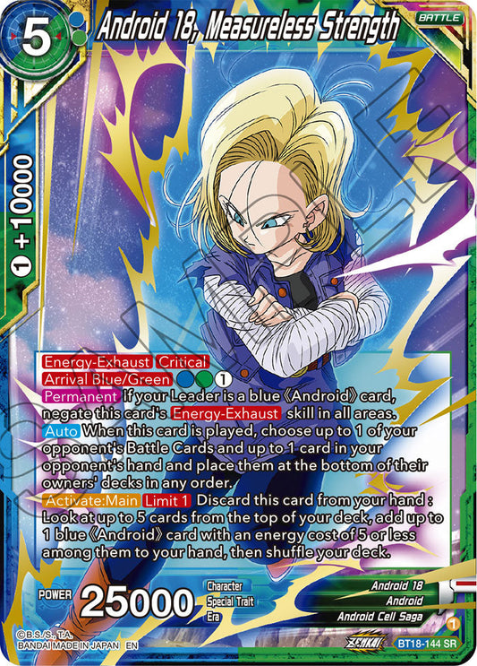 Android 18, Measureless Strength - Dawn of the Z-Legends - Super Rare - BT18-144