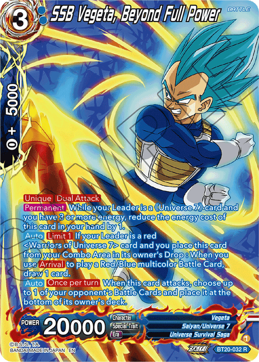 SSB Vegeta, Beyond Full Power (Silver Foil) - Power Absorbed - Rare - BT20-032