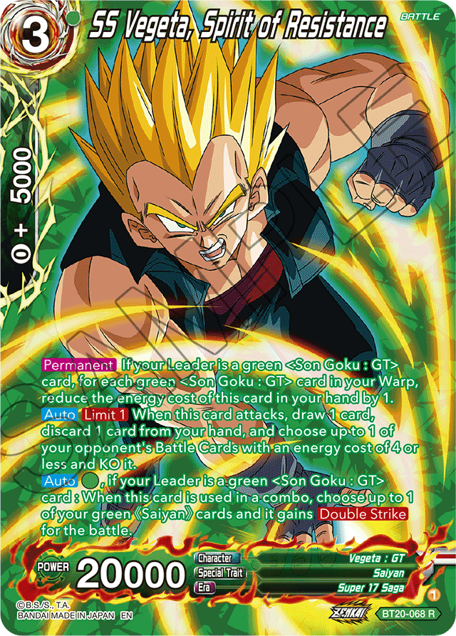 SS Vegeta, Spirit of Resistance (Silver Foil) - Power Absorbed - Rare - BT20-068