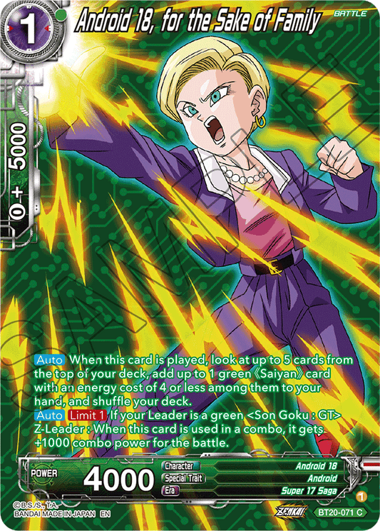 Android 18, for the Sake of Family (Silver Foil) - Power Absorbed - Common - BT20-071