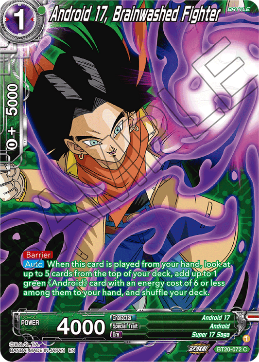 Android 17, Brainwashed Fighter (Silver Foil) - Power Absorbed - Common - BT20-072