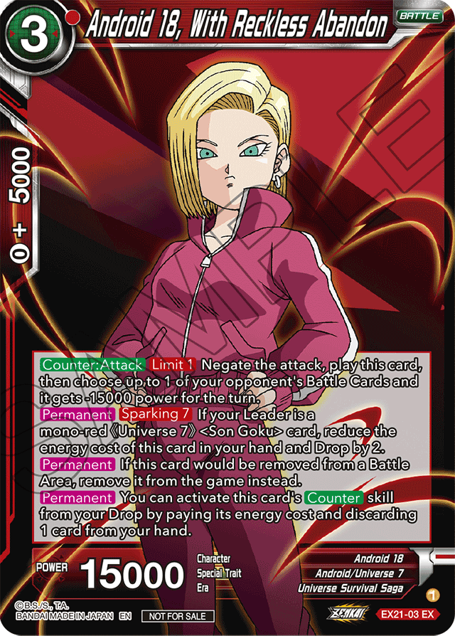 Android 18, With Reckless Abandon (Zenkai Series Pack Vol.1) - Tournament Promotion Cards - Promo - EX21-03