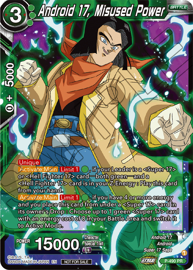 Android 17, Misused Power (Zenkai Series Tournament Pack Vol.3) - Tournament Promotion Cards - Promo - P-490