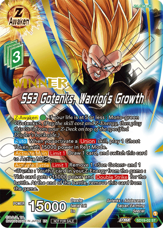 SS3 Gotenks, Warrior's Growth (ZENKAI Celebration Winner-Stamped) - Promotion Cards - Promo - SD19-02