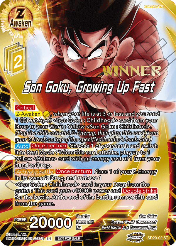 Son Goku, Growing Up Fast (ZENKAI Celebration Winner-Stamped) - Promotion Cards - Promo - SD20-02